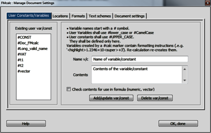 Document settings: User variables