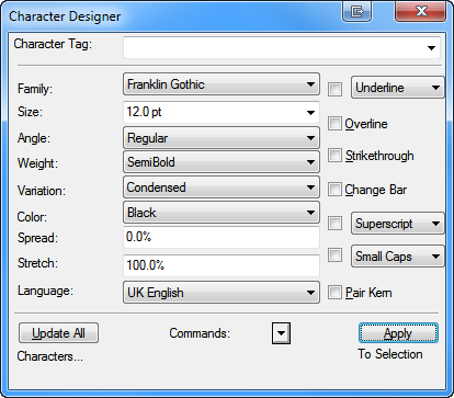 Character Designer with font attributes