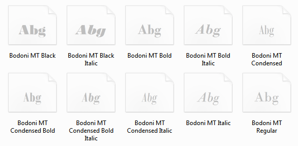 A font group expanded in Control Panel