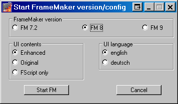 Dialog to start a version of FM installation