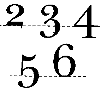 Mediaval figures. These are not all of same size. For example, the 3, 5 and 7 reach below the base line