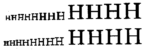 Various sizes of the character H, on top without hinting and below with hinting - these are more evenly looking