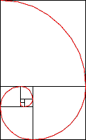 Spiral line formed by means of quarter circles. The radius decreases by the factor of the golden rectangle from quarter to quarter. The ratio is about 0.86