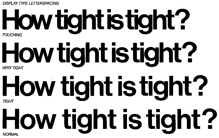 Four lines of text in sans serif with letterspacing from touching to normal