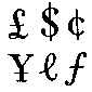 Various currency symbols